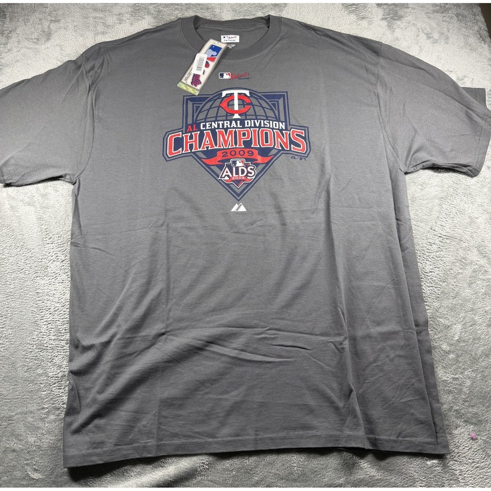 Majestic Minnesota Twins 2009 AL Central Champs ALDS T-Shirt Mens 2XL Gray NWT